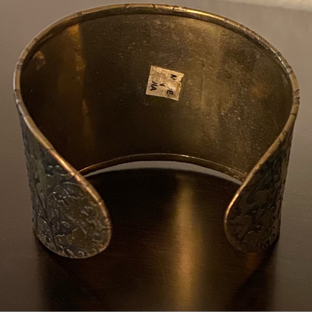 Vintage India Floral Engraved Wide Cuff Bracelet Gold Tone Boho Statement - Picture 4 of 6
